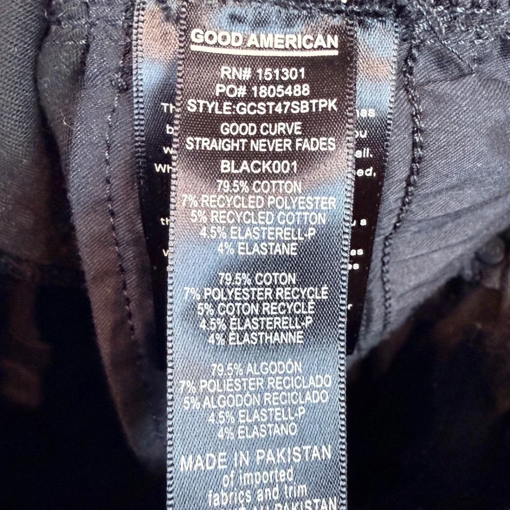 Good American Good Curve Straight Jeans Super High‎ Rise Black Size 2/26